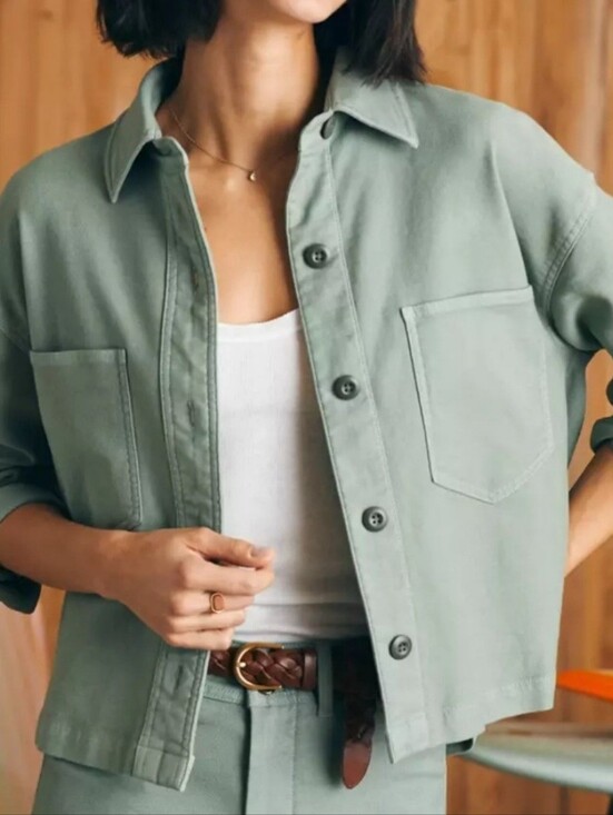 Faherty Tops - Faherty Stretch Terry Barn Overshirt Coastal Sage Large